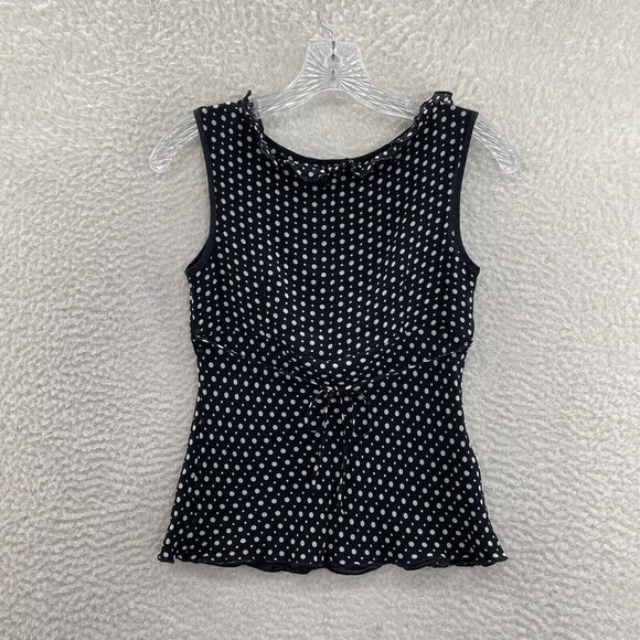 Express Black White Polka Dot 100% Silk Mesh Sleeveless Blouse Womens 4 S Small - Picture 2 of 9